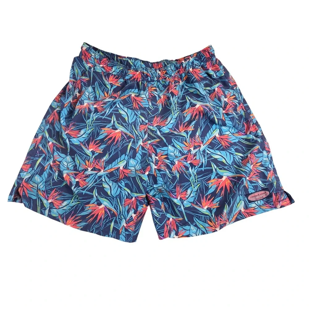 Vineyard Vines Mens‎ Bird of Paradise Floral Swim Trunks Blue Size Large